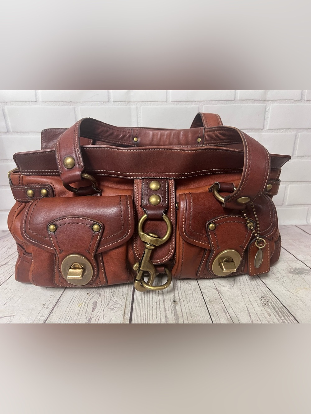 COACH Legacy 65th Anniversary Mandy Satchel Whiskey Cognac Leather Bag 11130 - Picture 15 of 16